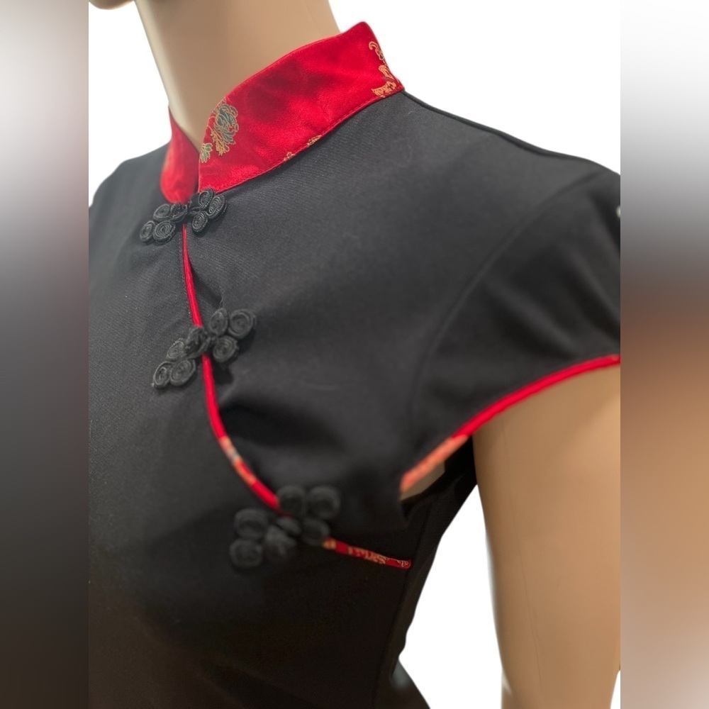Hollywood glam cheongsam asian Inspired Mandarin Collar knee length dress-M - Picture 6 of 9